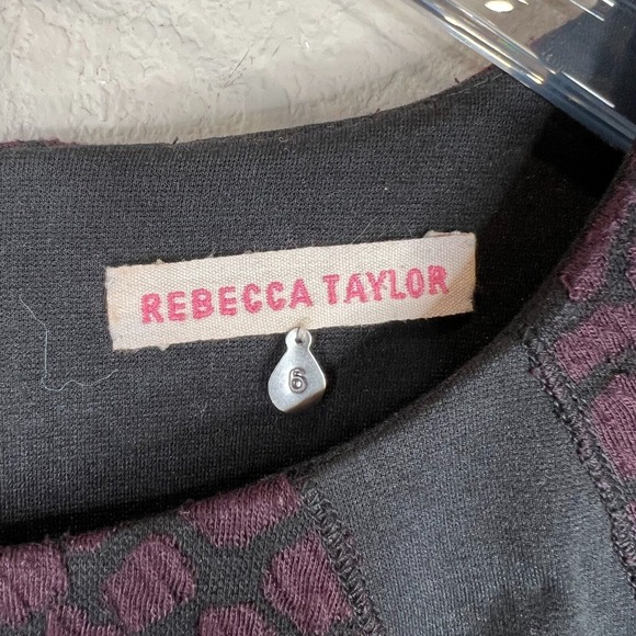 Rebecca Taylor‎ Dress 6 Women Textured Sheath Short Sleeve Black Purple - Picture 6 of 11